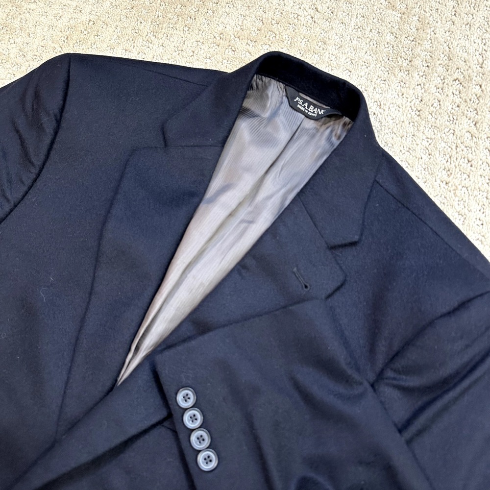 Jos. A. Bank Blazer Mens 41L Navy Blue 100% Cashmere Sport Coat Two Button Long